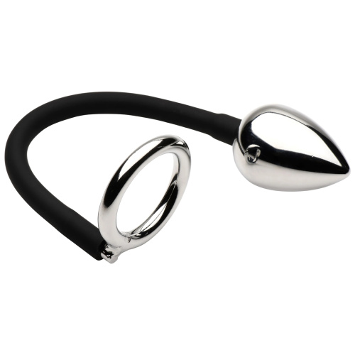 Tug Plus Plug Cock and Ball Ring With Anal Plug - Black  2