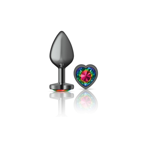 Rainbow Heart Gem Gunmetal Metal Plug - Md  2