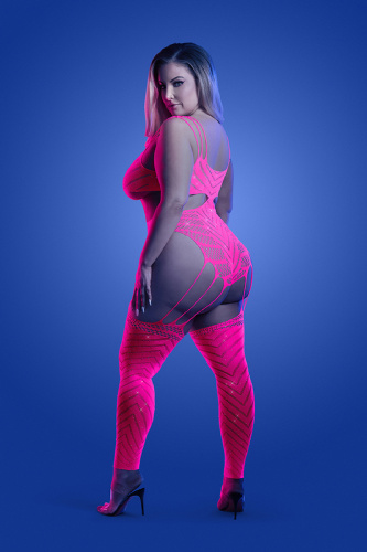 Wavelength Cutout Rhinestone Teddy Bodystocking - Queen - Neon Pink  2