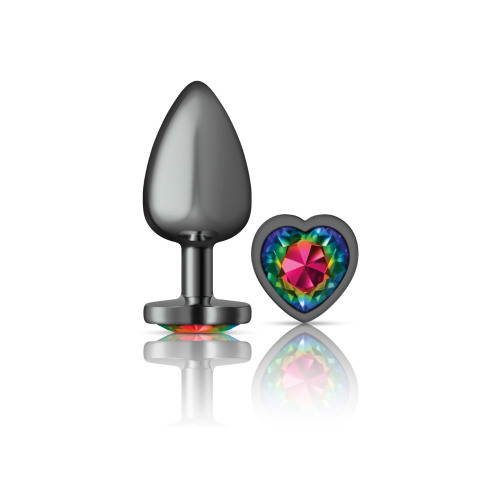 Rainbow Heart Gem Gunmetal Metal Plug - Lg  2