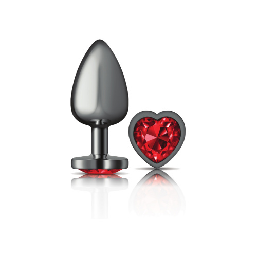 Deep Red Heart Gem Gunmetal Metal Plug - Lg  2