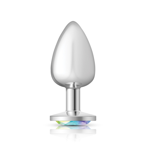 Clear Iridescent Round Gem Silver Metal Plug - Lg  5