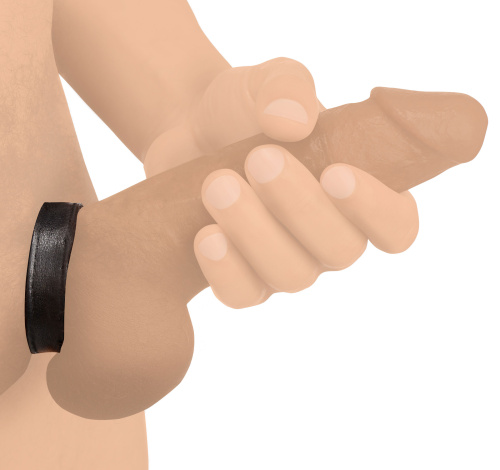 Leather and Velcro Cock Ring - Black  2