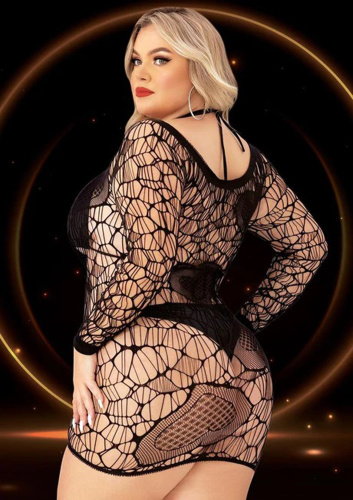 Long Sleeve Mini Dress - Queen Size - Black  2