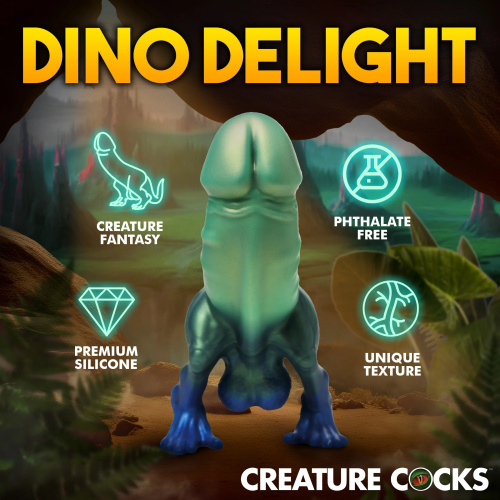 Jurassic Cock Dinosaur Silicone Dildo - Green/blue  3