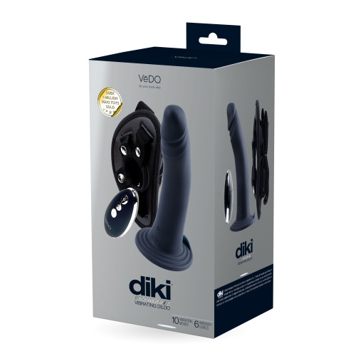 Diki Rechargeable Vibrating Dildo With Harness - Just Black  5
