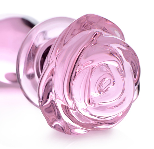 Pink Rose Glass Anal Plug - Medium  3