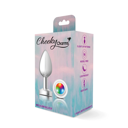 Cheeky Charms-Silver Metal Butt Plug- Light Up-Medium  5
