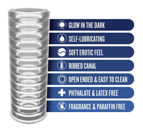 Rize - Ribz - Glow in the Dark Self - Lubricating  Stroker - Clear  5