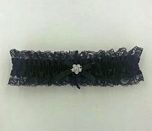 Satin Leg Garter - One Size - Black With Black Lace