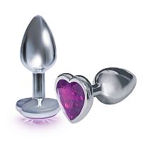 The 9's the Silver Starter Heart Bejeweled Stainless Steel Plug - Violet