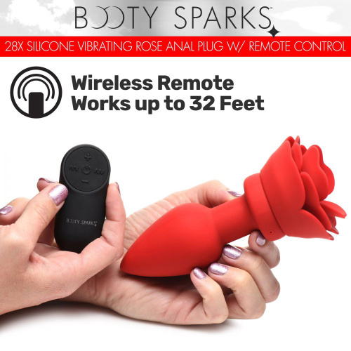 28x Silicone Vibrating Rose Anal Plug With Remote  - Small  2