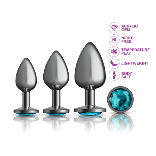 Cheeky Charms - Metal Butt Plug Gunmetal - Round - Teal -  Anal Trainer Kit  3