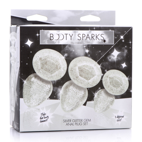 Glitter Gem Anal Plug Set - Silver  4