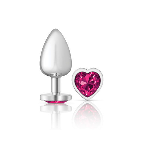 Cheeky Charms-Silver Metal Butt Plug- Heart-Bright Pink-Large  2