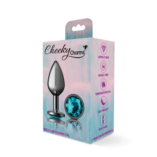 Cheeky Charms-Gunmetal Metal Butt Plug- Round-Teal-Medium  5