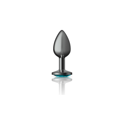 Cheeky Charms-Gunmetal Metal Butt Plug- Round-Teal-Small  4