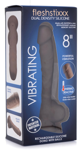 Fleshstixxx 8" Vibrating Silicone Dildo With Balls Brown  2