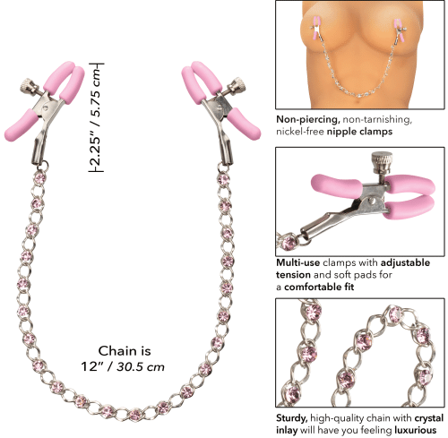 Nipple Play Crystal Chain Nipple Clamps - Pink  5