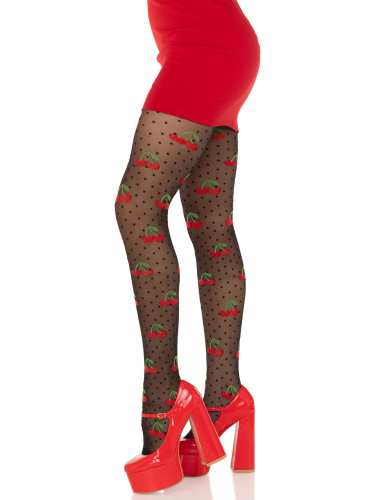 Polka Dot Cherry Tights - One Size - Black  4