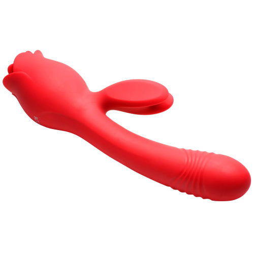 Blooming Bunny Sucking and Thrusting Silicone Rabbit Vibrator - Red  2