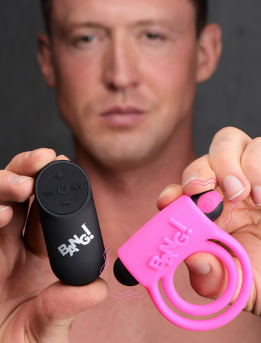 Bang - Silicone Cock Ring and Bullet With Remote Control - Pink  4