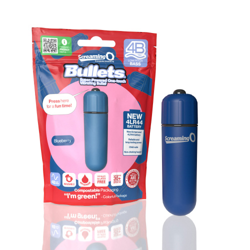 Screaming O 4b - Bullet - Super Powered One Touch  Vibrating Bullet - Blueberry  4