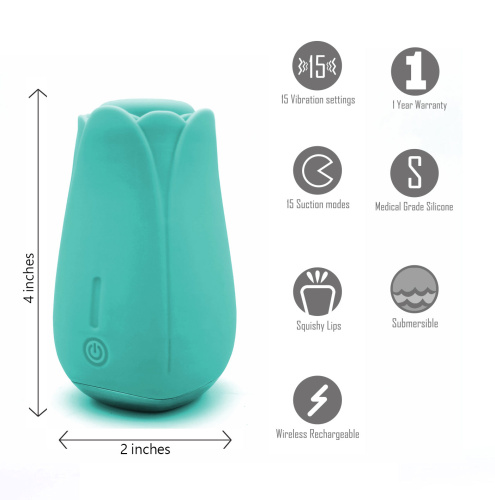 Tulip Pro 15-Function Suction Vibe With Wireless Charging - Teal Blue  3