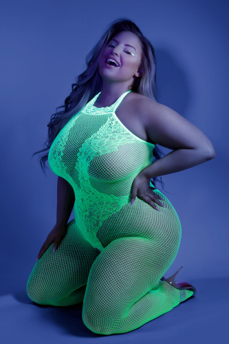 Moonbeam Crotchless Bodystocking - Queen - Neon Green  3