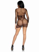 Ultra Net Long Sleeve High Neck Mini Dress - One   Size - Black