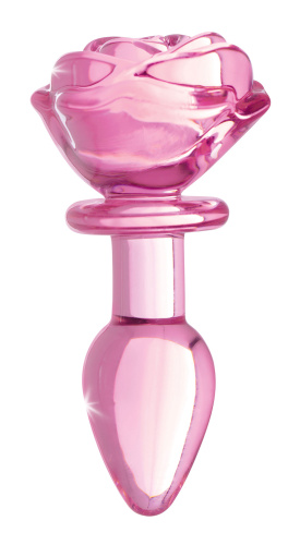Pink Rose Glass Anal Plug - Small  3