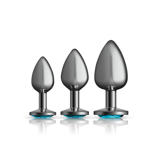 Cheeky Charms - Metal Butt Plug Gunmetal - Round - Teal -  Anal Trainer Kit  5