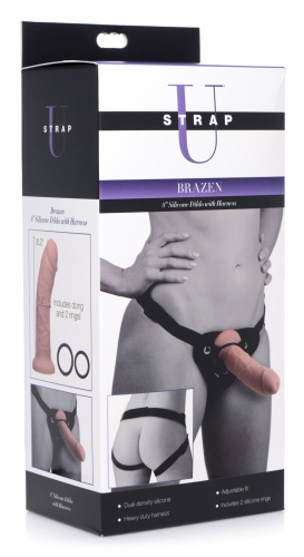 Brazen 8 Inch Silicone Dildo With Harness  3