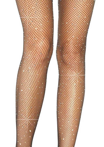 Casey Rhinestone Fishnet Suspender Pantyhose - One Size - Black  2