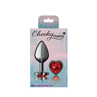 Deep Red Heart Gem Gunmetal Metal Plug - Md