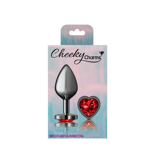 Deep Red Heart Gem Gunmetal Metal Plug - Md
