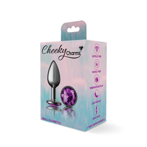Cheeky Charms-Gunmetal Metal Butt Plug- Round-Deep Purple-Small  5