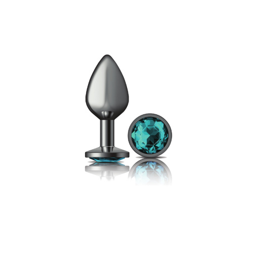 Cheeky Charms-Gunmetal Metal Butt Plug- Round-Teal-Medium  2