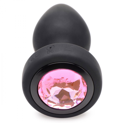 28x Silicone Vibrating Pink Gem Anal Plug With Remote - Small  2