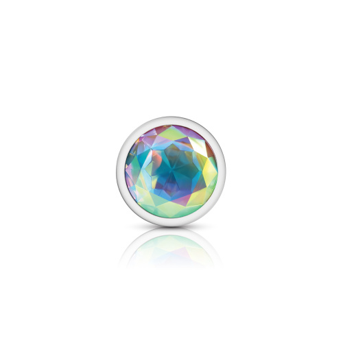 Clear Iridescent Round Gem Silver Metal Plug - Lg  4