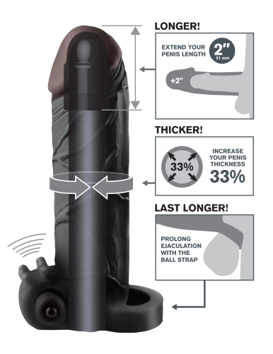 Fantasy X-Tensions Vibrating Real Feel 2-Inch Extension - Black  3