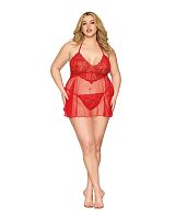 Babydoll and G-String Dmnd - One Size Queen - Red