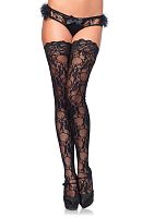 Stay Up Floral Lace Thigh Highs - One Size - Black