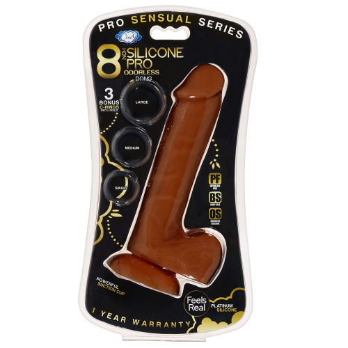 Pro Sensual Premium Silicone 8 Inch Dong With 3  Cockrings - Brown  3