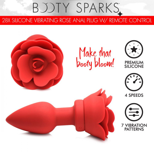 28x Silicone Vibrating Rose Anal Plug With Remote  - Small  3