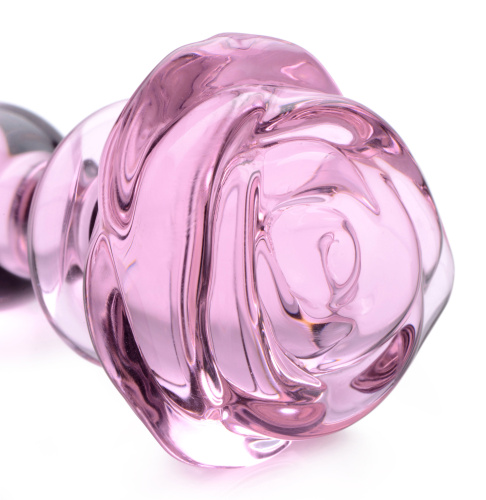 Pink Rose Glass Anal Plug - Small  3