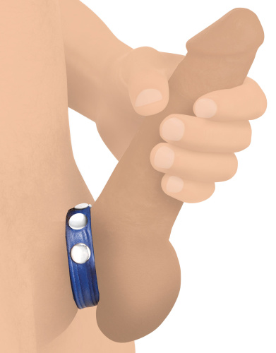 Cock Gear Leather Speed Snap Cock Ring - Blue  2