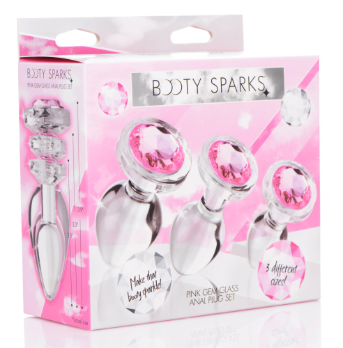 Pink Gem Glass Anal Plug Set  3
