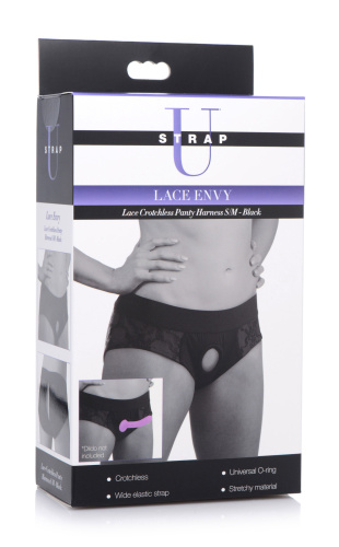 Lace Envy Black Crotchless Panty Harness - S/m  3