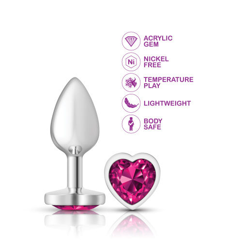 Cheeky Charms-Silver Metal Butt Plug- Heart-Bright Pink-Small  3